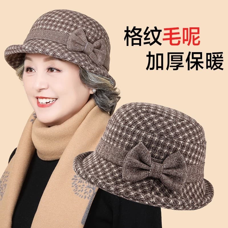Chapéu de mãe idosa de meia-idade feminino outono inverno velho senhora velho chapéu de bacia de lã manter quente estilo