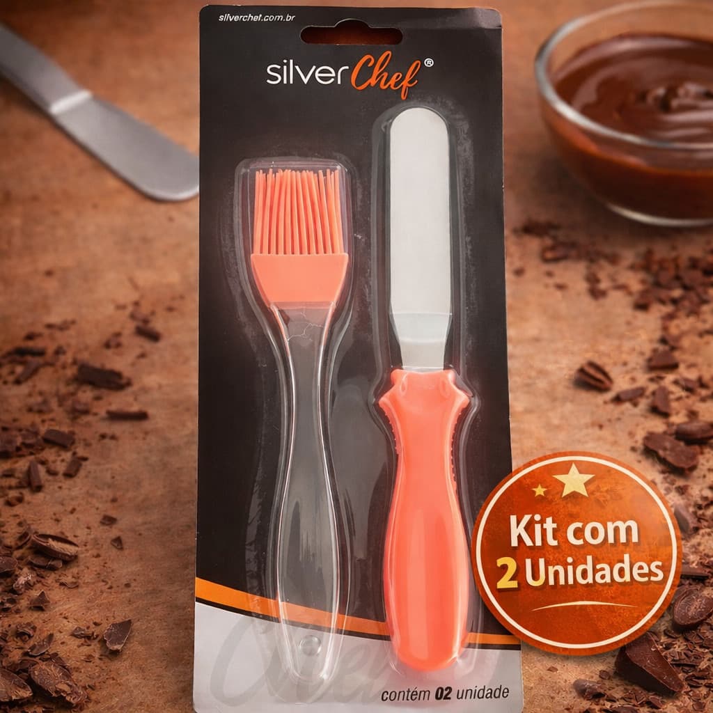 Espátula + Pincel Culinário Silicone 2 Peças Silver Chef – Utensílios para Confeitaria