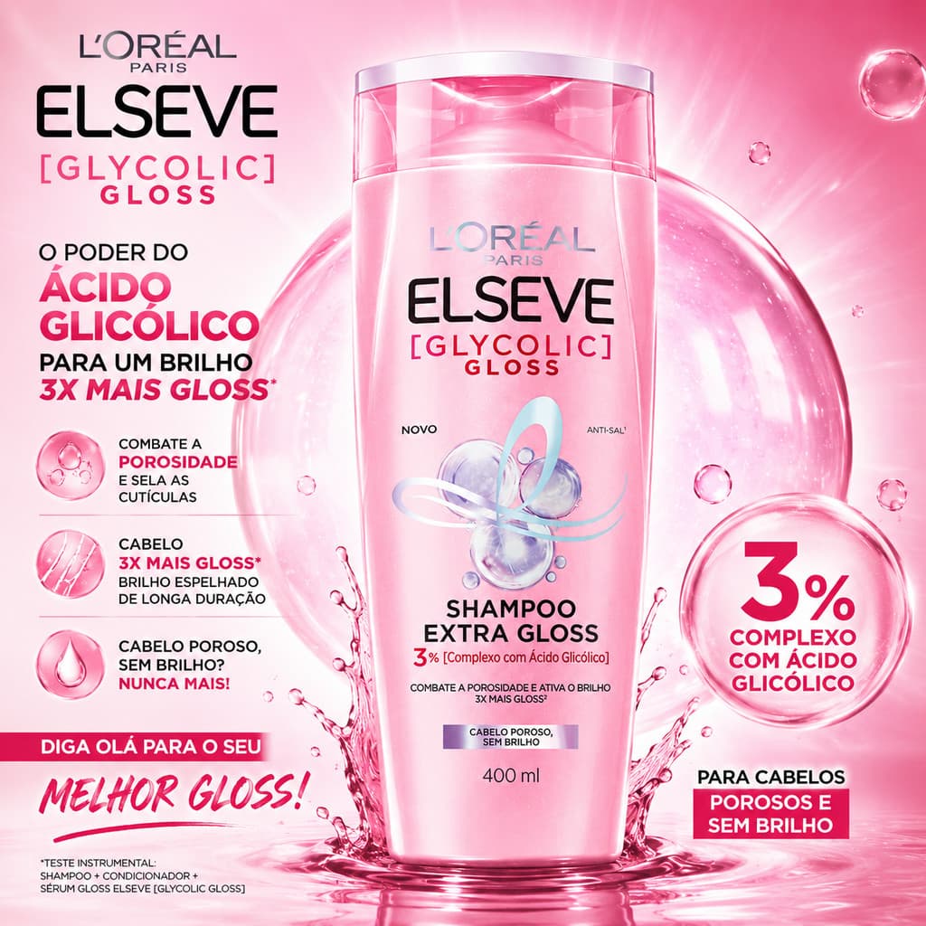 Shampoo L'Oréal Paris Elseve G | Limpeza Profunda e Extra Gloss, 400ml