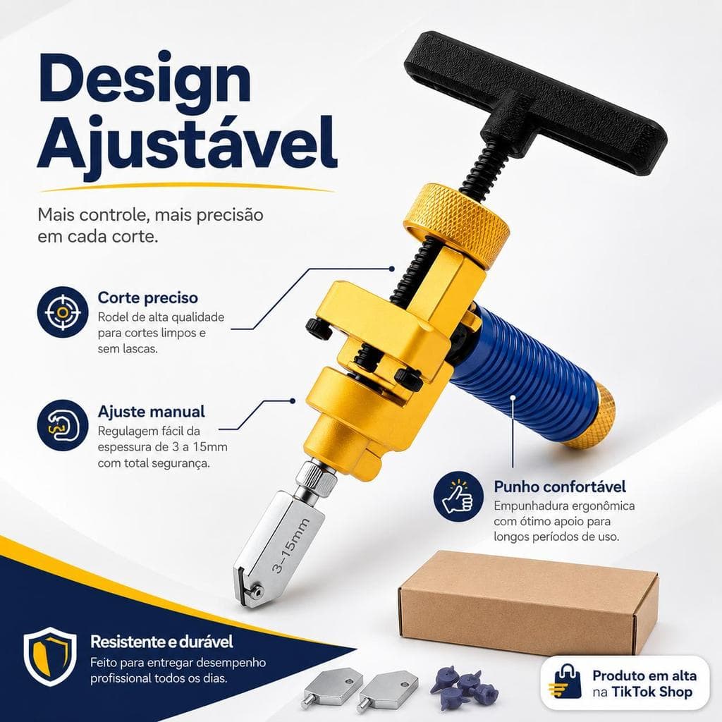 Cortador de Cerâmica e Vidro Profissional Kit Completo com Ajuste Manual e Acessórios Lâmina de Alta Qualidade Punho Ant