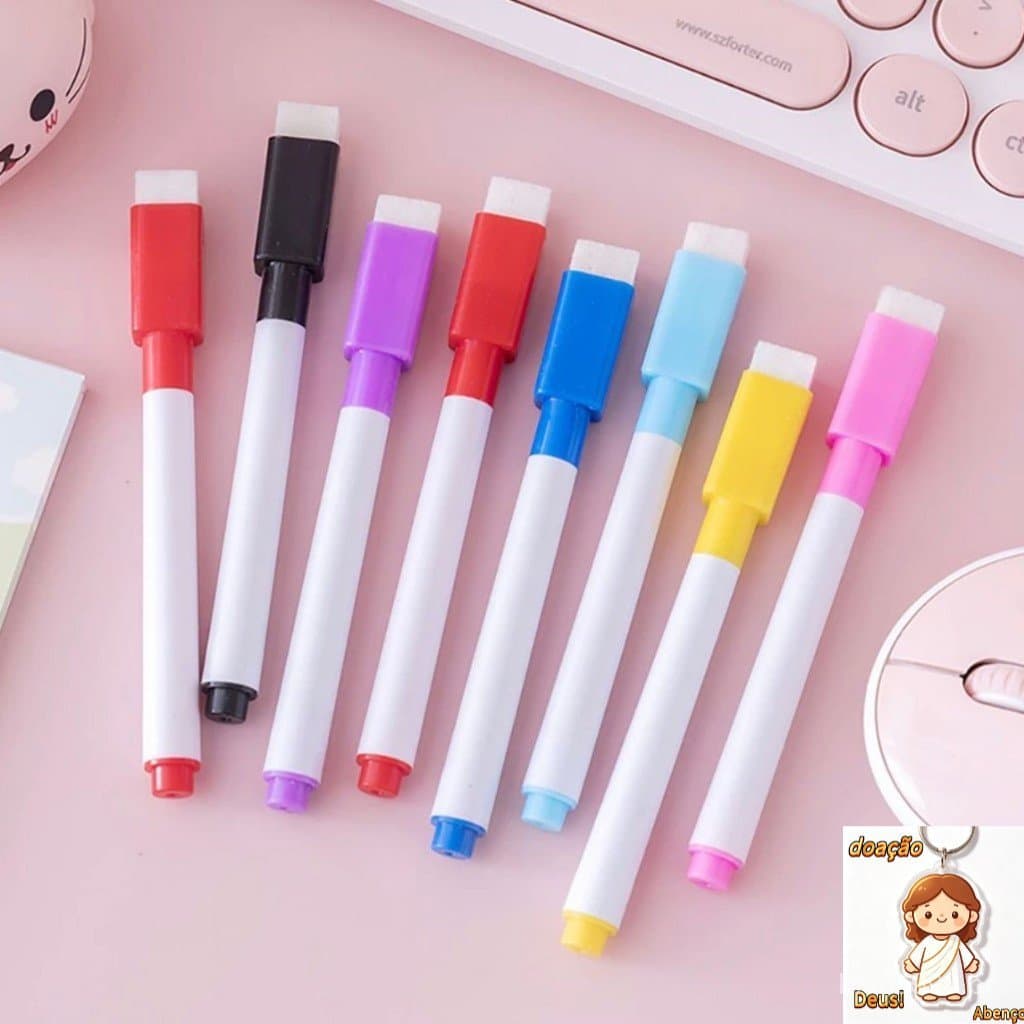 15 Canetas Para Quadro Branco Com Apagador e Imã- Tinta Preta Ou Colorida