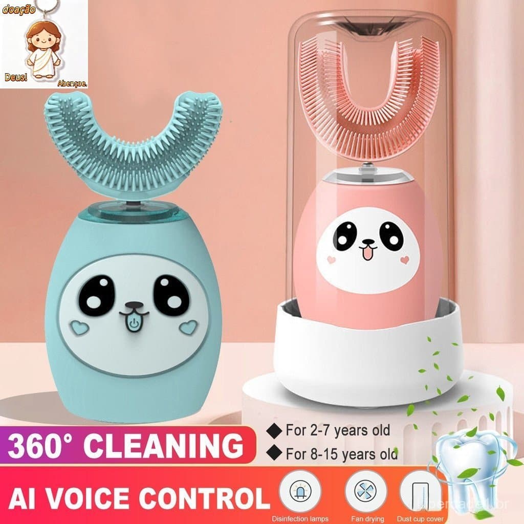 Escova De Dentes Elétrica Infantil De 3 Velocidades Em Formato De U Para 2-15 Anos À Prova D'água Desenho Automático