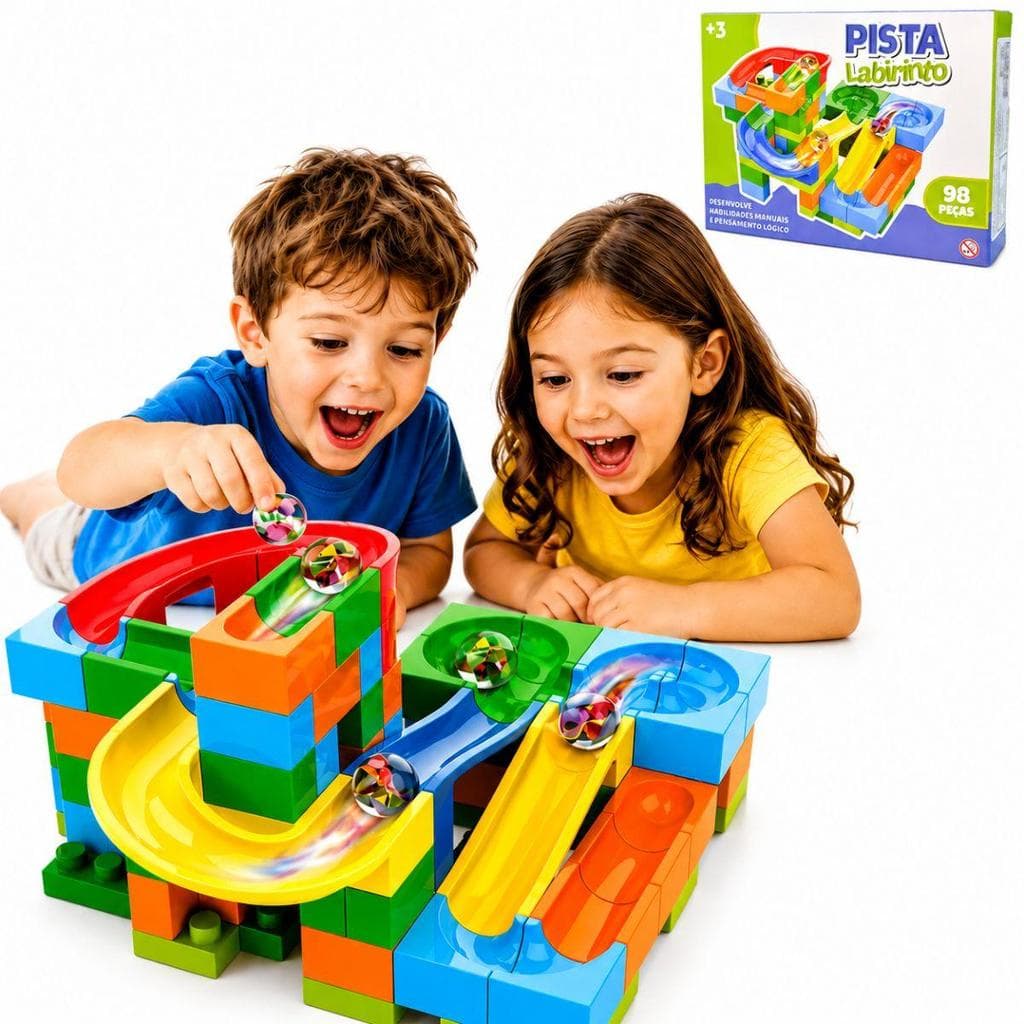 Pista Labirinto de Bolinha 98 Peças Blocos de Montar Brinquedo Educativo Infantil