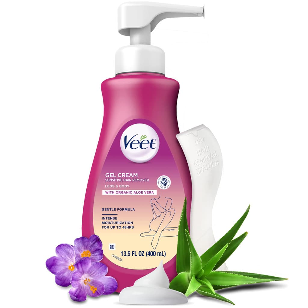 Veet Sensitive Fórmula com Aloe Vera e Vitamina E, Gel Depilatório Dermatologicamente Testado 13,5 Fl Oz. para Pernas e