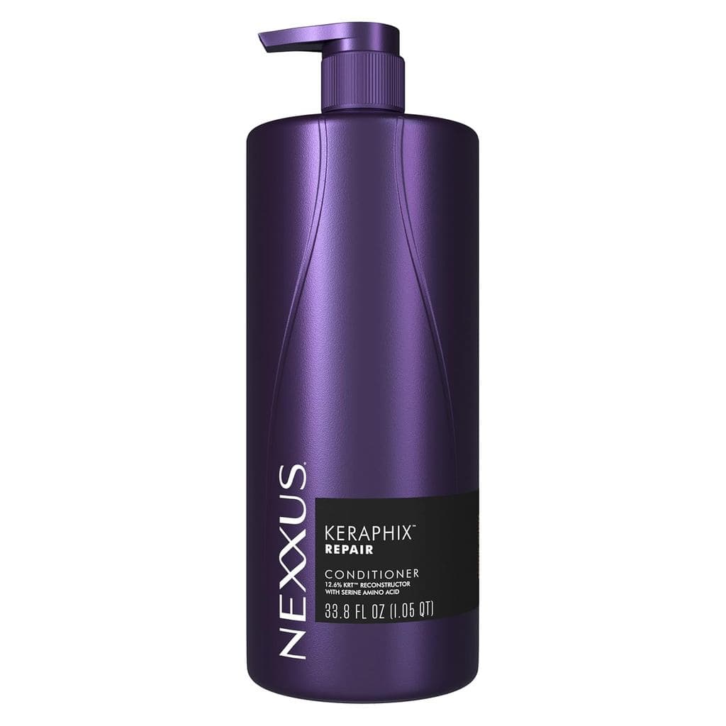 Condicionador Nexxus Keraphix Protein Fusion, com ingredientes de queratina e arroz preto, adequado para cabelos danific