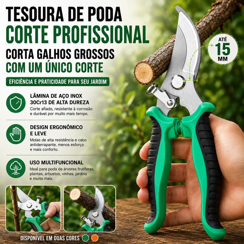 Tesoura Compacta de Poda Manual para Flores Ramos Finos Plantas em Vasos Jardim Horta com Mola Trava de Segurança