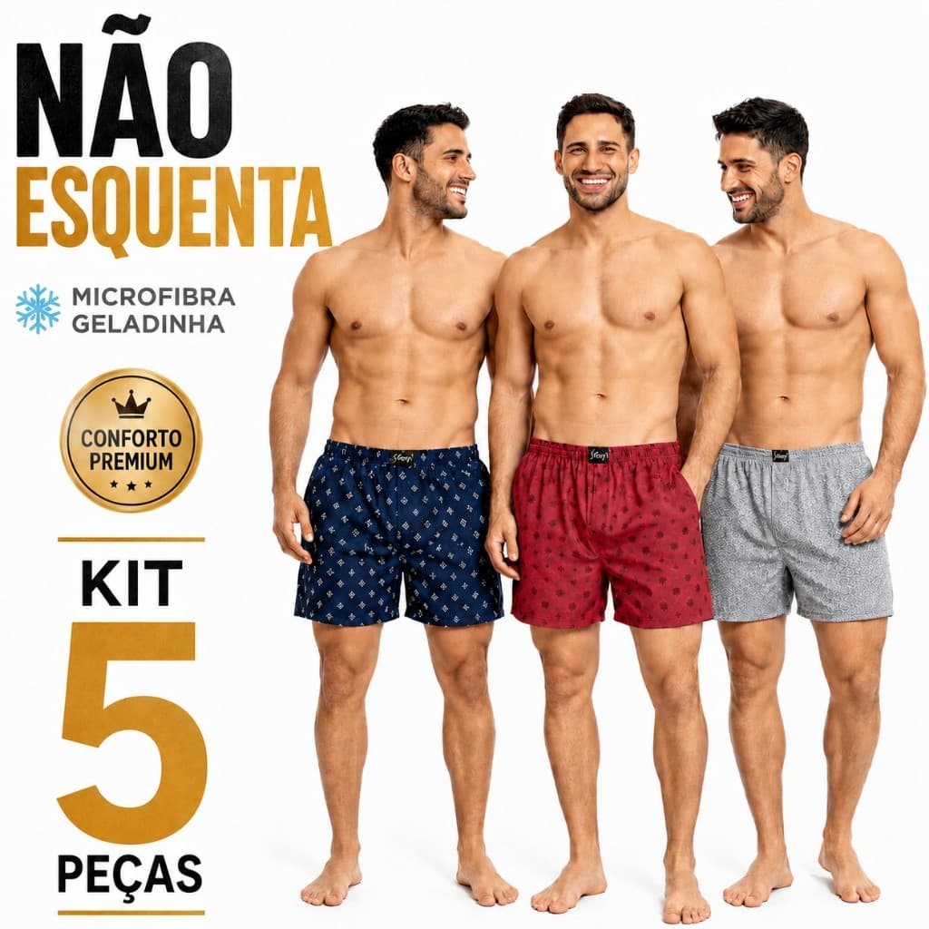 Kit 5 Samba Canção Masculina Microfibra Geladinha Cueca Short Confortável Toque Frio