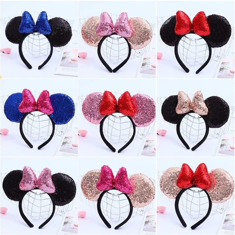 Acessório de cabelo para adultos, tiara de orelhas da Minnie Mouse com lantejoulas, adequada para festas de meninas TNKL