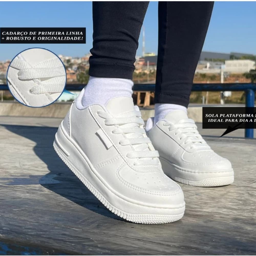 Tênis Casual Feminino Premium Branco Plataforma Academia Conforto Macio