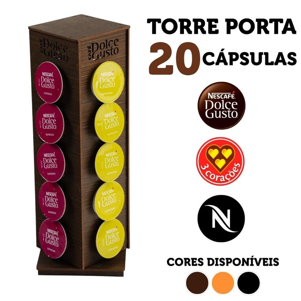 Torre Porta 20 Cápsulas Giratória Dolce Gusto Três Corações Nespresso Suporte Organizador Decorativo