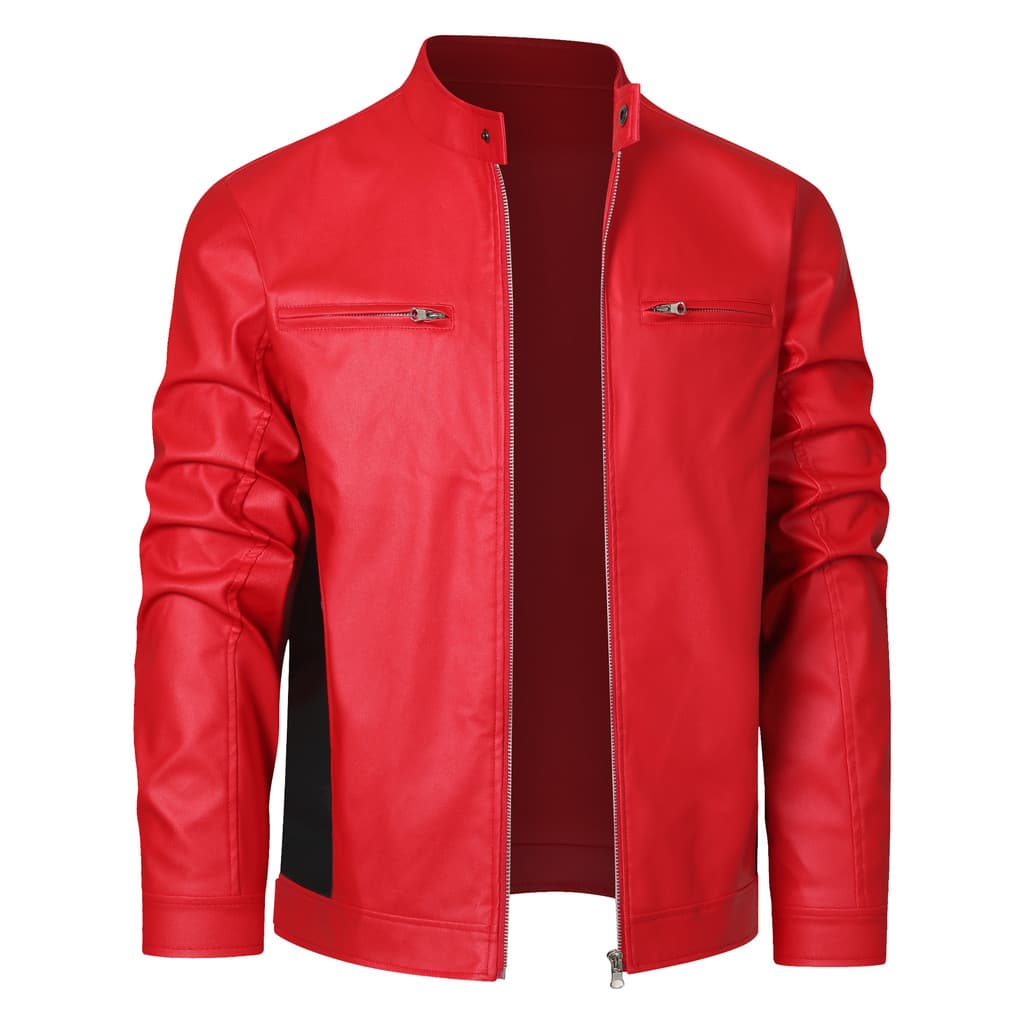 Homens Outono PU Leahter Jaqueta Masculina Gola Motocicleta De Couro Casual Blusão Na Moda Roupas Masculinas Preto Azul