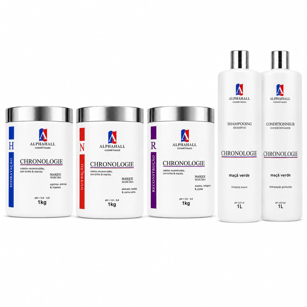 Kit cronograma capilar 1kg Alphahall Cosméticos shampoo, condicionador e mascaras