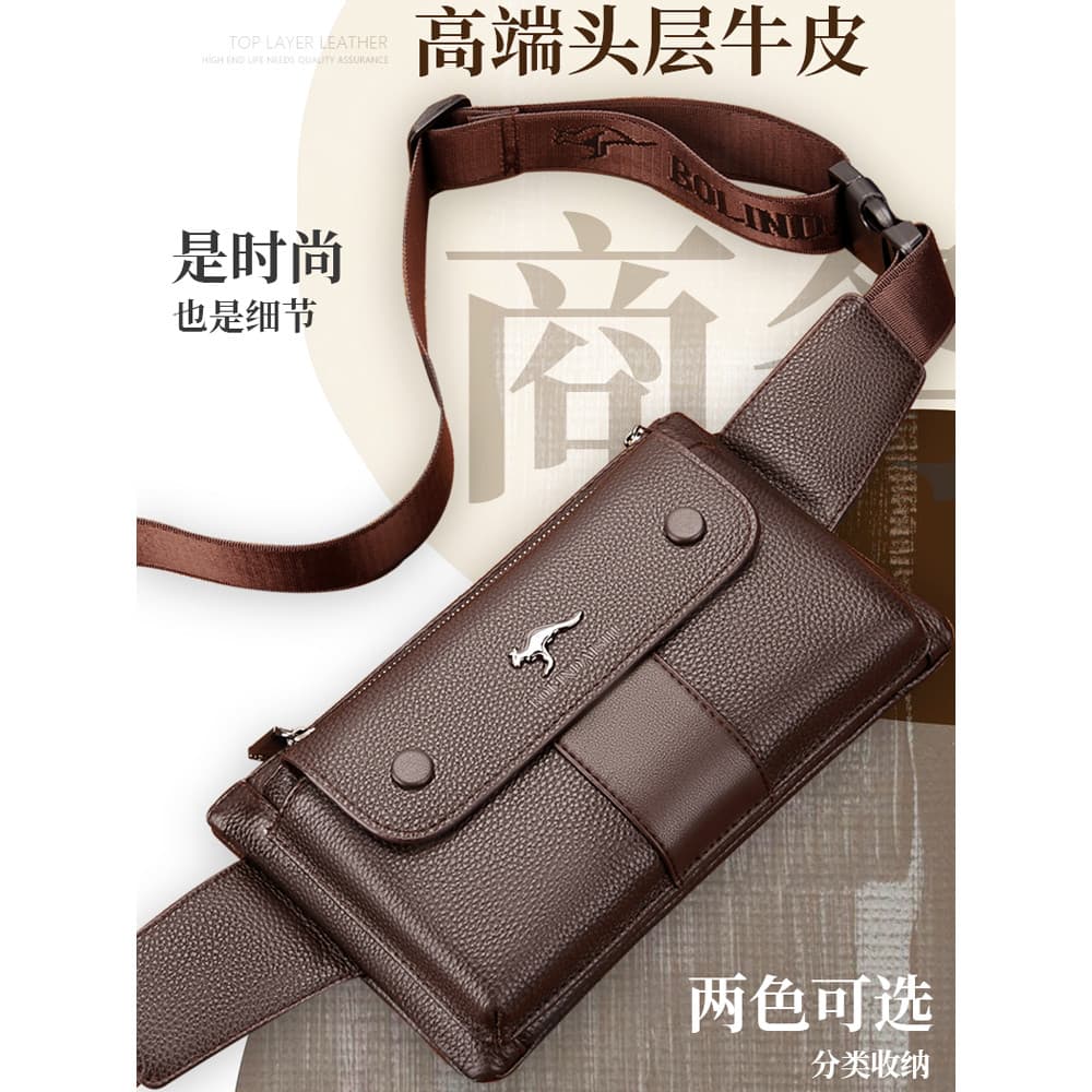 Colomb Kangaroo Bolsa de cintura masculina de couro genuíno Bolsa Diagonal para celular Primeira camada de couro multifu
