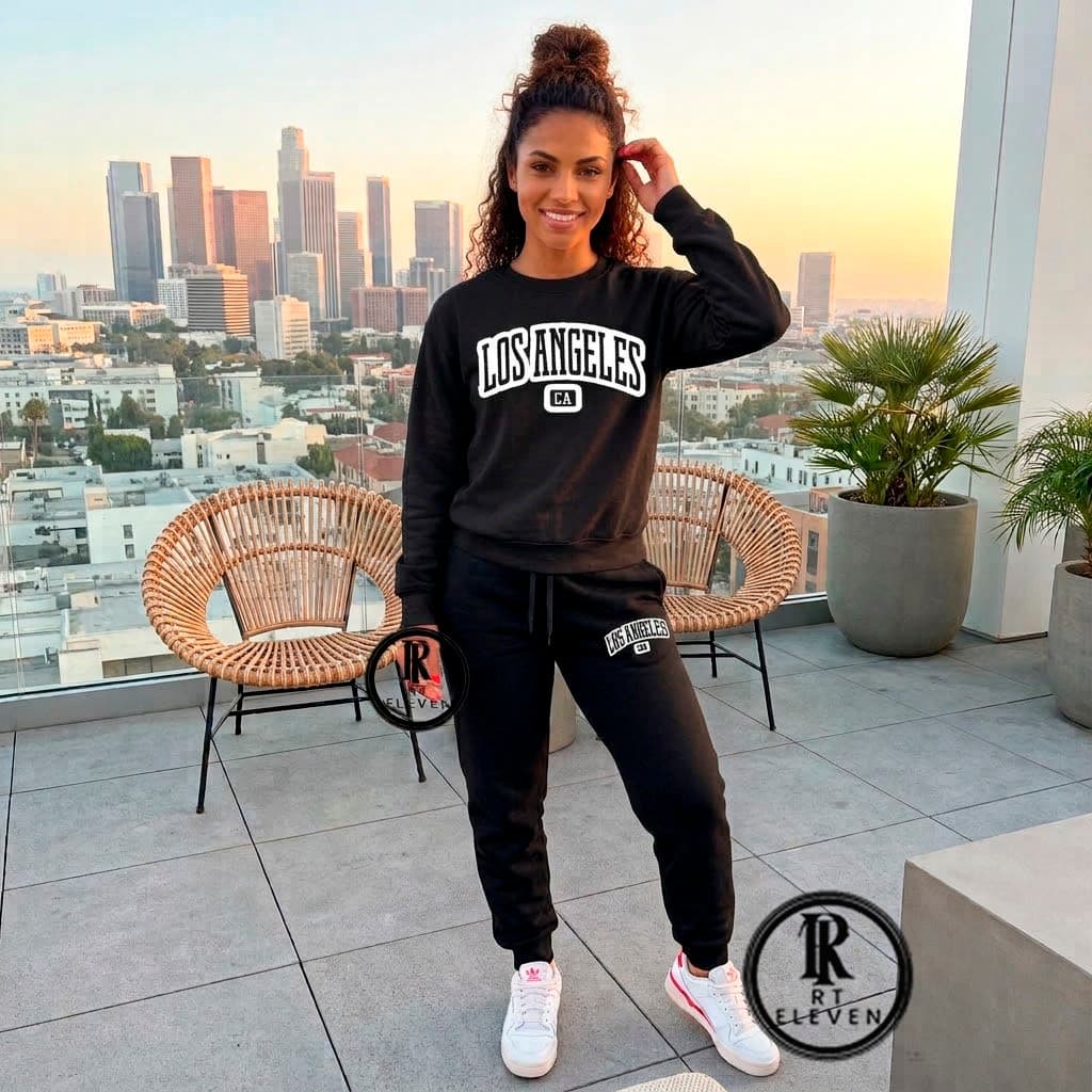 Conjunto Moletom Feminino Los Angeles Califórnia Gola Careca  Blusa De Frio Blusa + Calça Moletom Diversas Cores