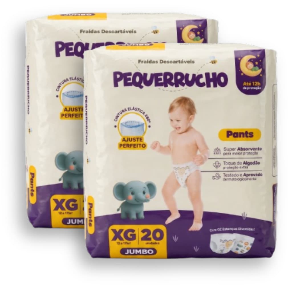 Kit 2 Fralda Descartável Pequerrucho Pants Toque Macio Hipoalergênico - Tamanho XG - 40 Unidades