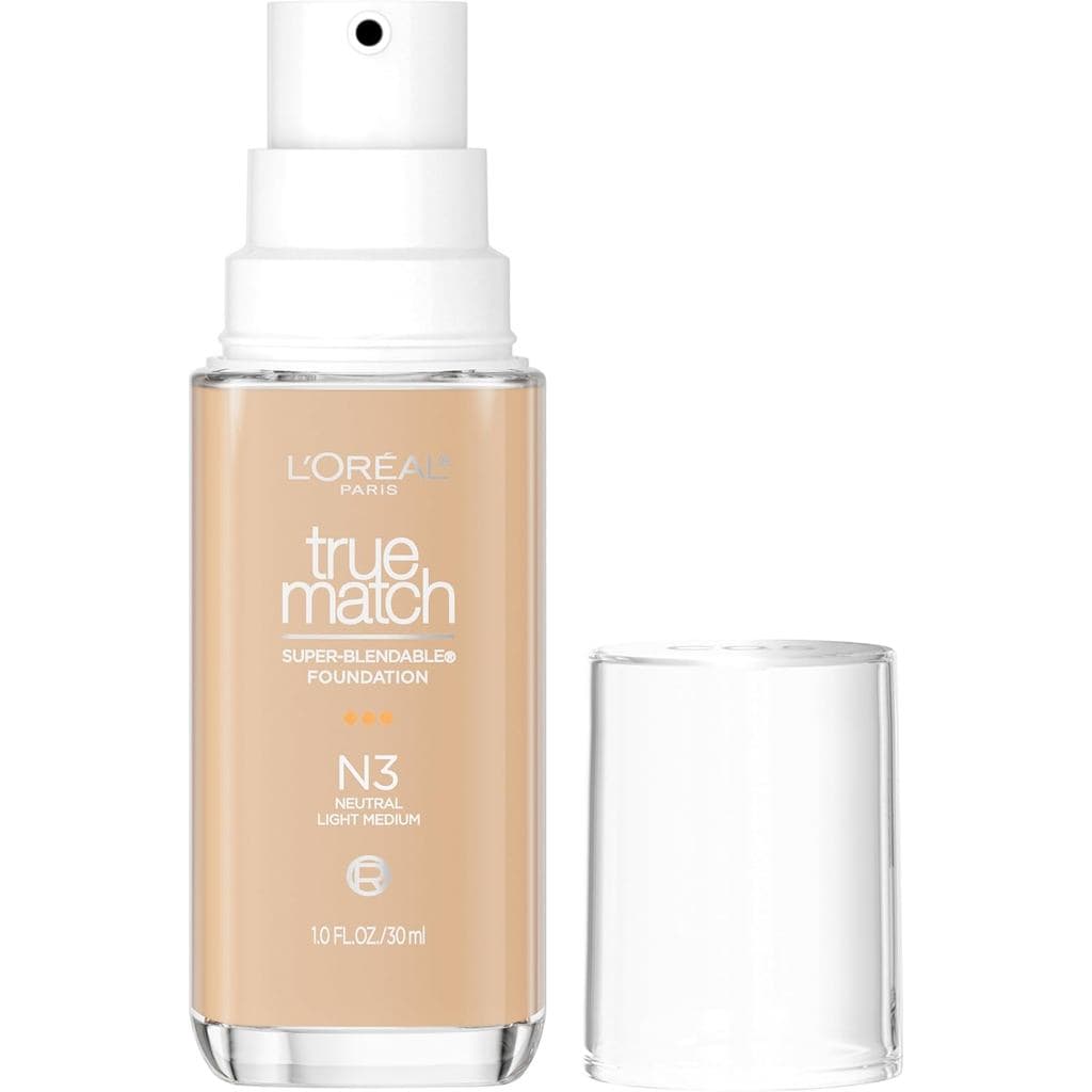 Base L'Oreal Paris True Match Super-Blendable, Base Líquida de Cobertura Média, N3, Tom Claro Médio, 1 Fl Oz