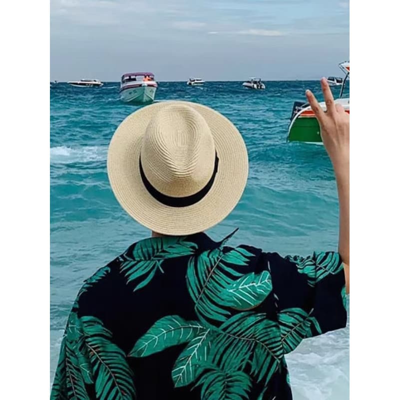 Chapéu de palha masculino de verão, protetor solar, chapéu de sol, estilo férias, praia, panamá, chapéu de malha