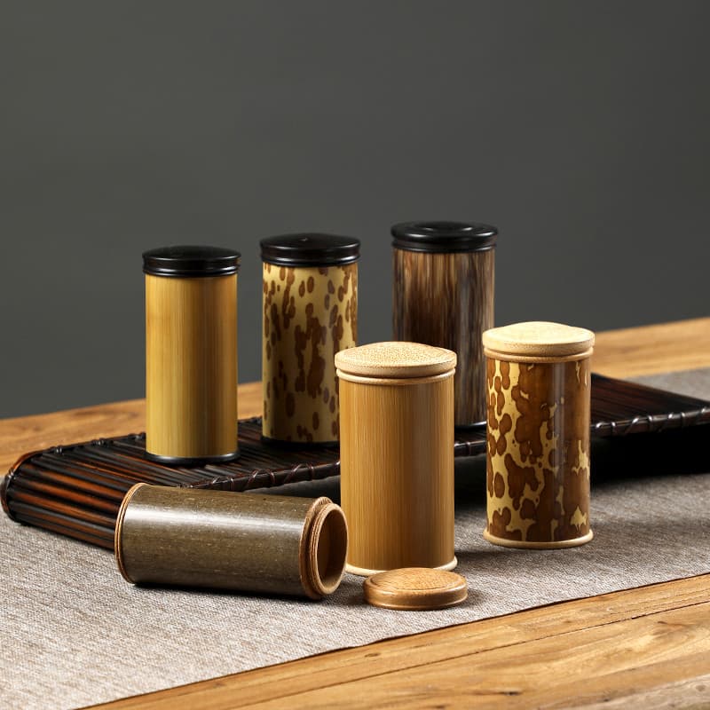Portátil viagem bambu chá Caddy espiral boca caixa de chá pequeno selado tubo de bambu armazém de chá caixa de embalagem