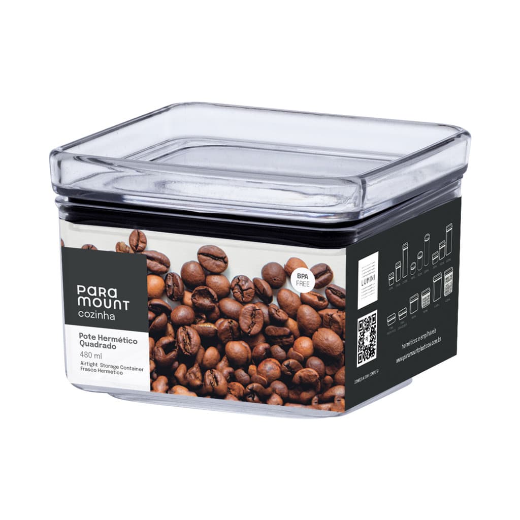 Pote Organizador Hermético Lumini Quadrado 480 ml Paramount