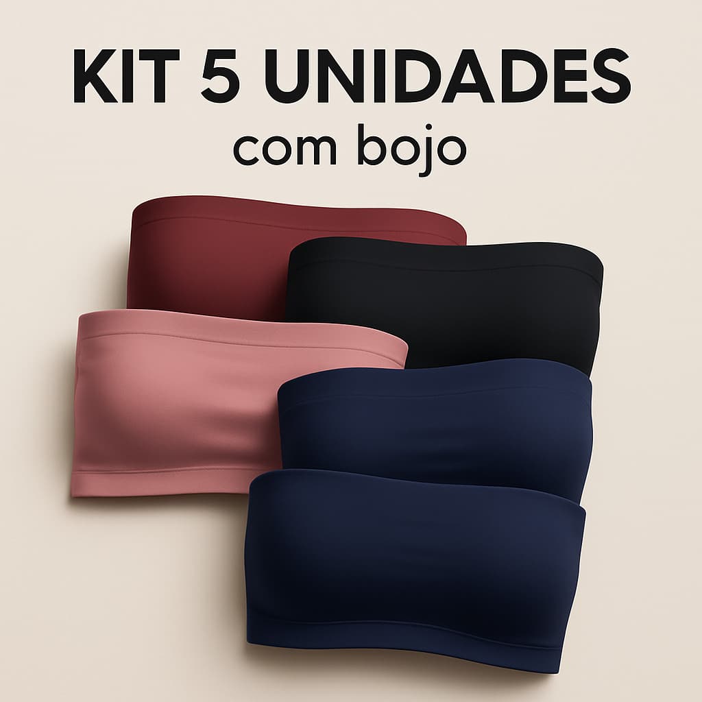 KIT 5 Top Fitness Feminino Cropped Faixa Sutiã Tomara Que Caia  COM BOJO
