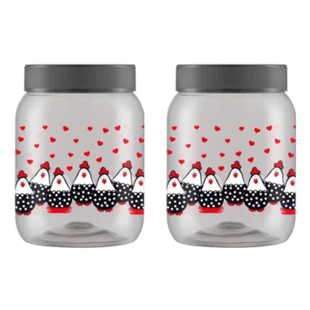 Kit 2 Pote PET Galinha 1700ml Plástico Transparente com Tampa de Rosca