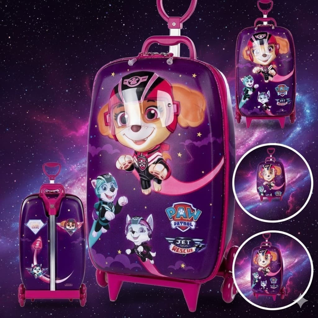 Mala infantil patrulha canina 3D rodinhas roxa viagem menina kids pratica resistente