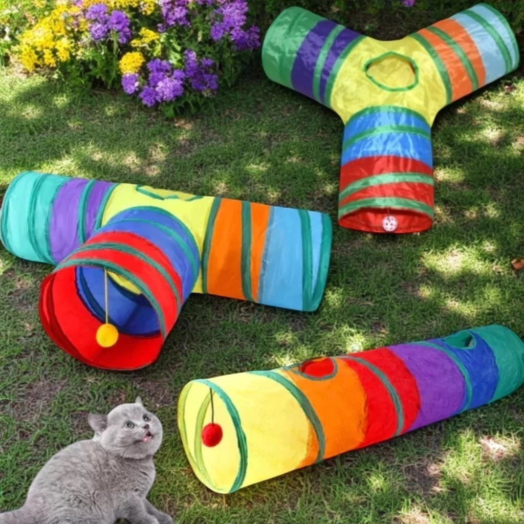 Túnel Gato Pet Felino Em T Casinha Brinquedo Interativo Bolinhas Antiestresse Diversão Esconderijo