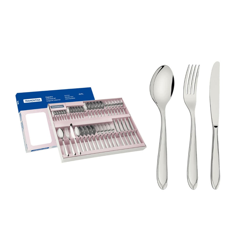 JOGO DE TALHERES TRAMONTINA LAGUNA 66906770 EM AÇO INOX COM ACABAMENTO EM BRILHO 42 PEÇAS