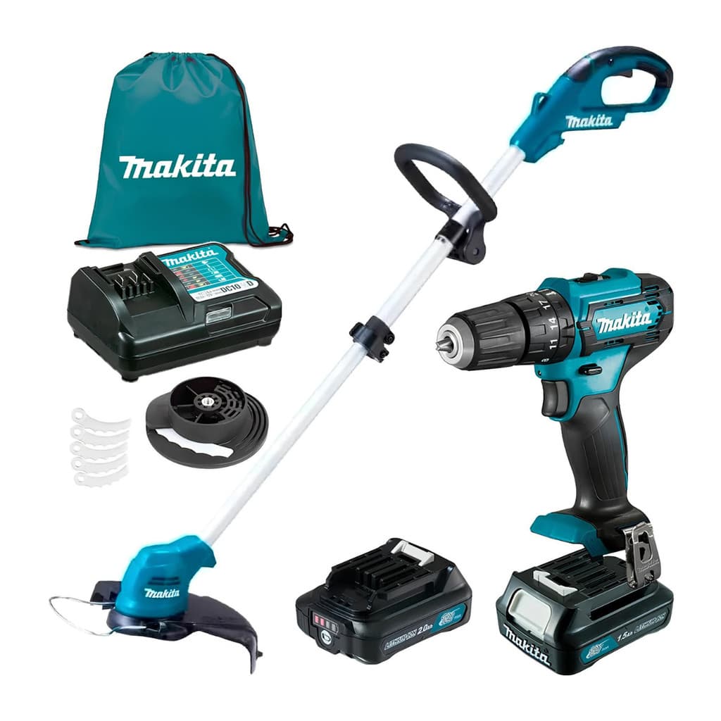 KIT FURADEIRA DE IMPACTO + APARADOR DE GRAMA MAKITA + 2 BATERIA 12V+CARREGADOR BIVOLT KITHP333+UR100