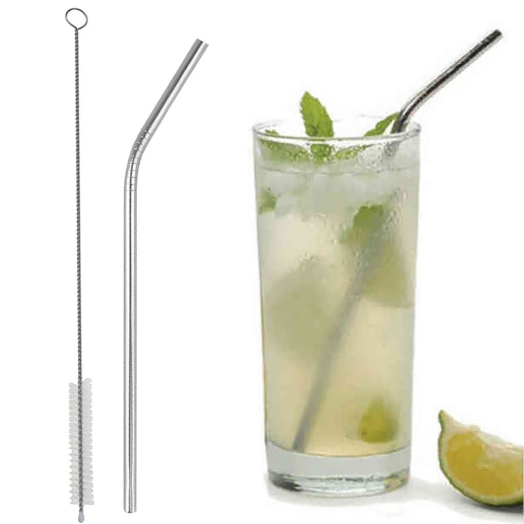 Canudo Aço Inox Curvo + Limpador 21cm Reaproveitavel