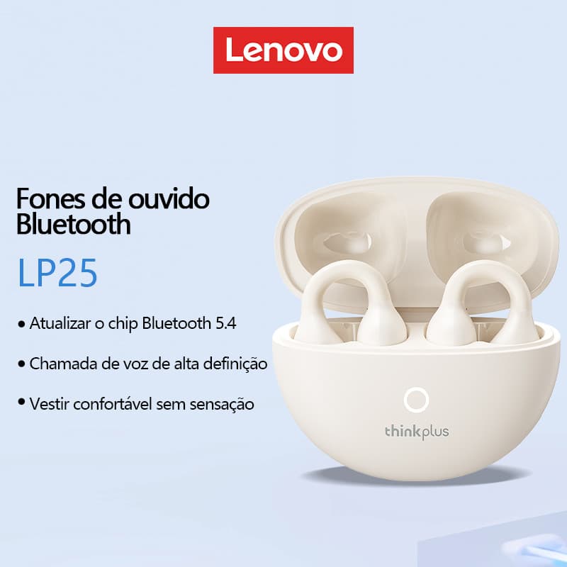 Lenovo LP25 Fone De Ouvido Intra-Auricular Portátil Sem Fio Bluetooth 5.3 Com Microfone HIFI Qualidade De Som Para Jogos