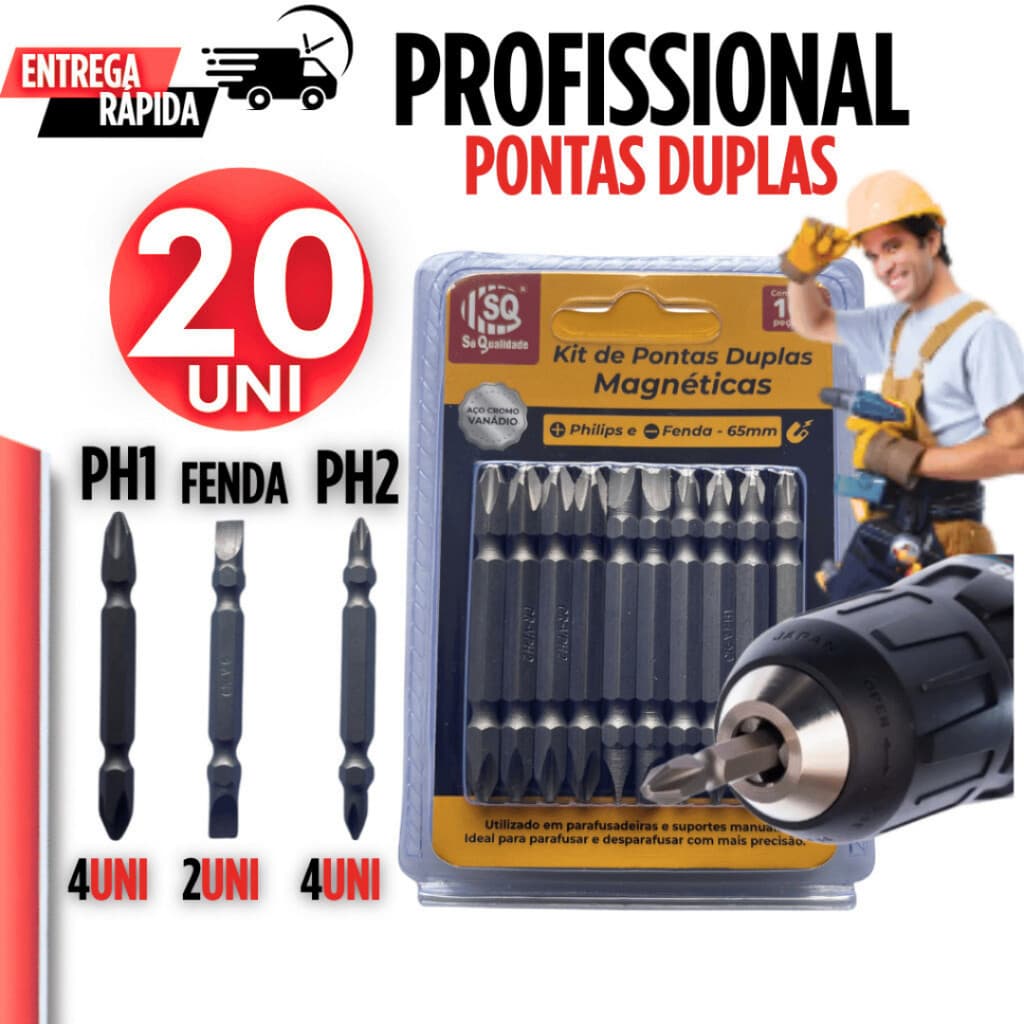 Bits Ponta Dupla Philips e Fenda 20 unidades Resistência Qualidade e Durabilidade Garantida