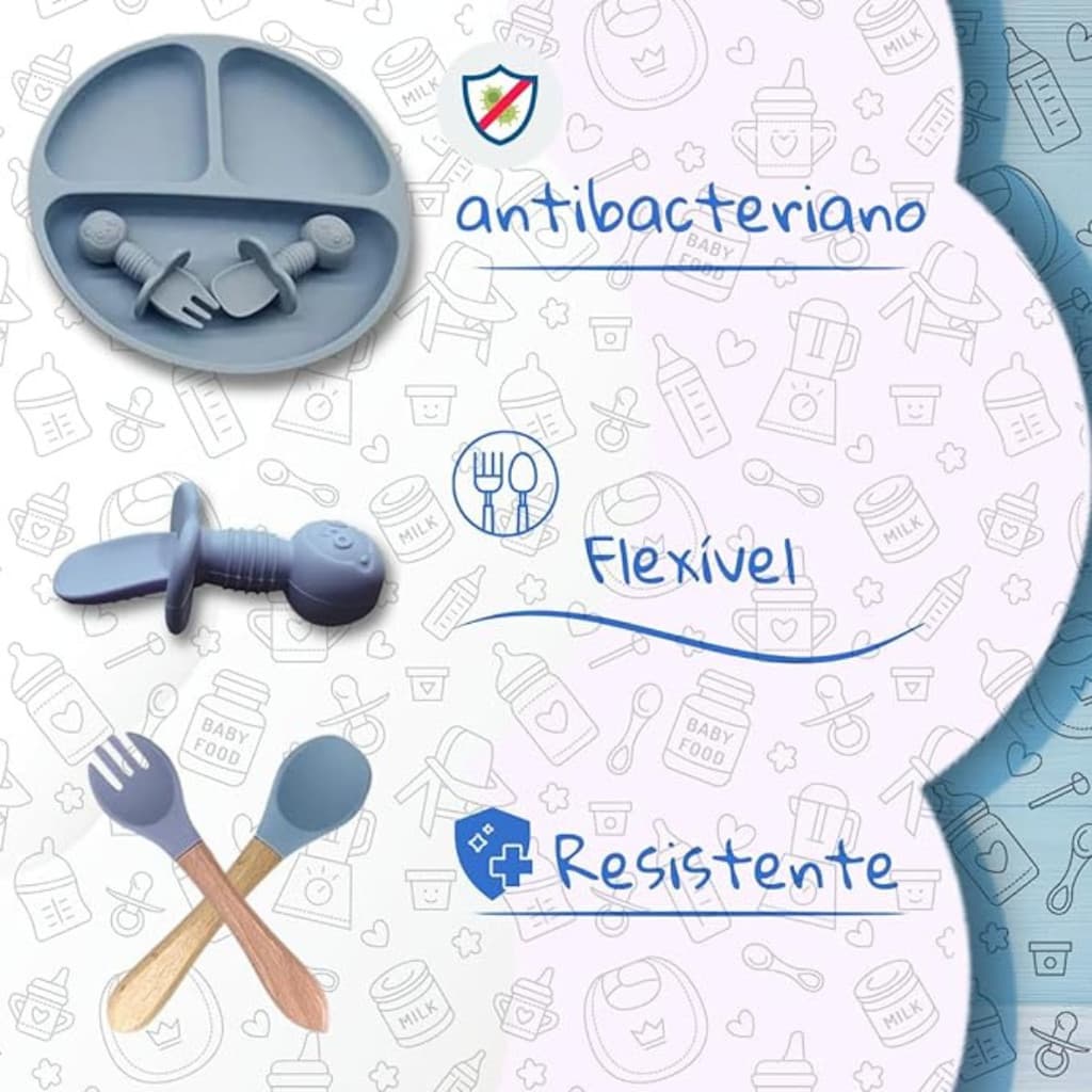 Jogo Introdução Alimentar Bebê Utensílios em Silicone Premium 8 Pçs BBL-54 ( cores sortidas)
