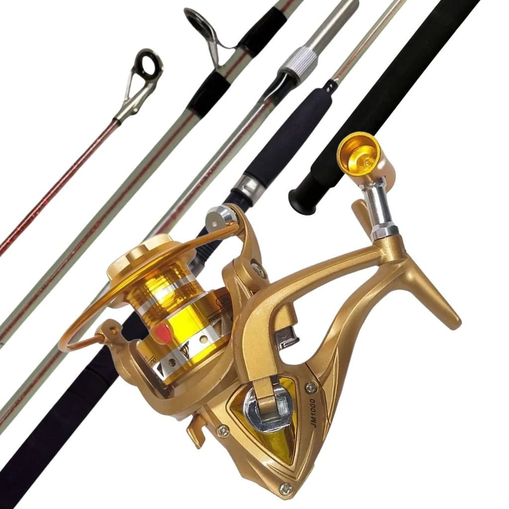 Molinete Pesca Pesada Grande Jm7000 Praia Alto Mar + Vara Maçica Super Resistente 2.40m