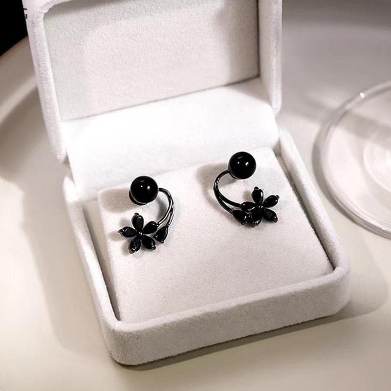 PFG Vintage Preto Zircão Flor Pérola Brincos Para Mulheres Coreano Elegante Personalidade Festa De Casamento Jóias Prese