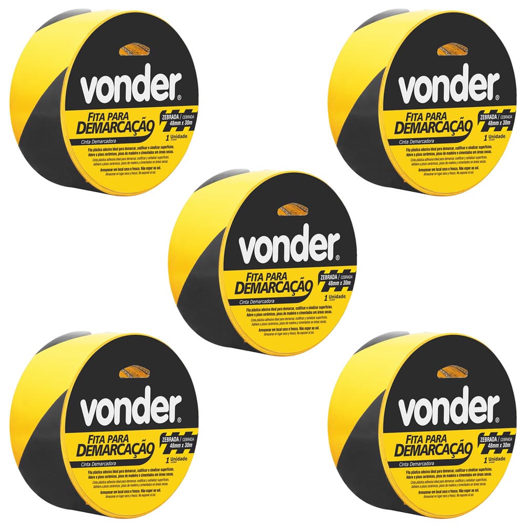 Kit 5 Fitas Demarcação Zebrada Vonder 48mm x 30m PVC