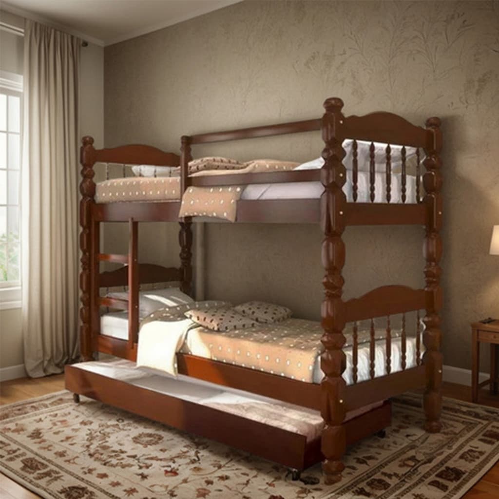 Cama Beliche Treliche Madeira Maciça Solteiro com Auxiliar
