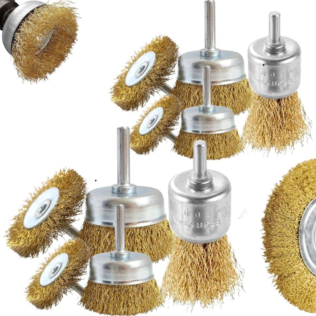 Kit Escova de Aço Circular Rotativa P/ Furadeira Parafusadeira Escova de Limpeza Haste 5Pçs Ou 10Pçs