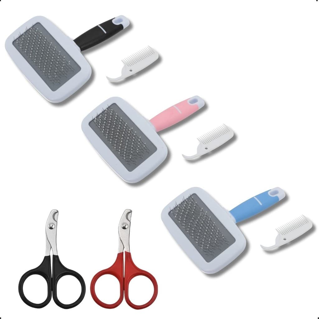 Kit Escova Rasqueadeira e Tesoura de Unhas para Cães e Gatos