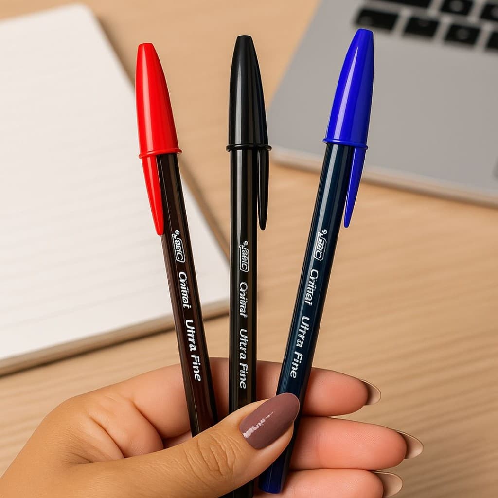 Kit 3 Canetas Esferográfica Bic Cristal Ultra Fine 0.7mm Ponta Fina Durável e Confortável