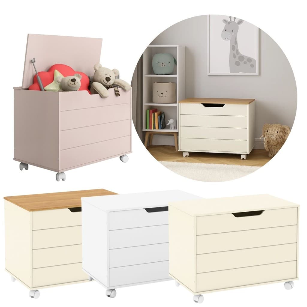 PROMOÇÃO Baú Organizador com Rodas Caixa de Brinquedo Quarto Infantil 70cm com Rodízio Pistão MDF
