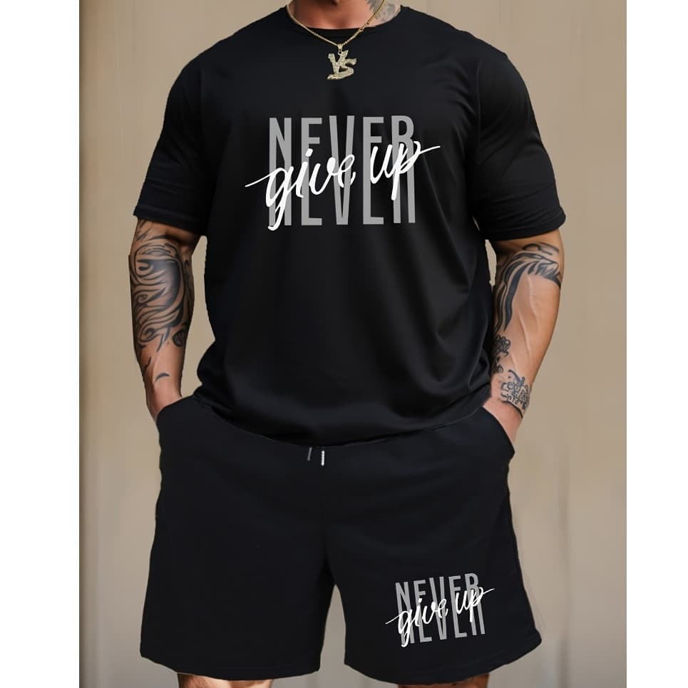 Conjunto de 2 Peças Masculino Casual Esportivo Manga Curta Estampado Verão Never Oversized