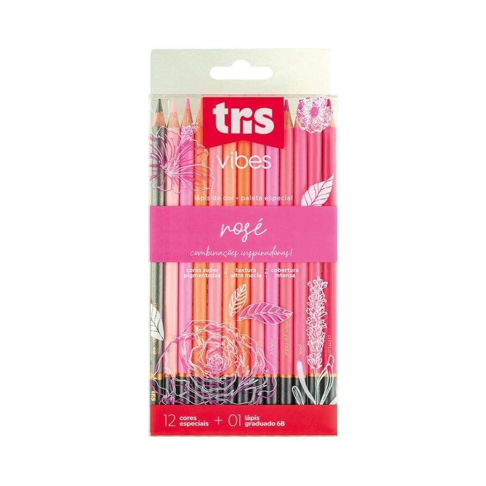 Lapis De Cor Tris Vibes Rose 12 Cores + 1 Lapis 6B