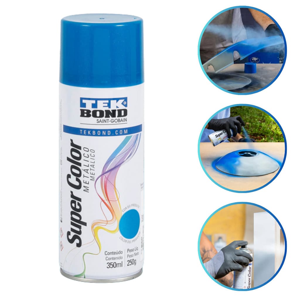 Tinta Spray Metalica Super Color Tekbond 350Ml Cor Azul,Preto,Verde,Vermelho,Cobre,Bronze,Ouro