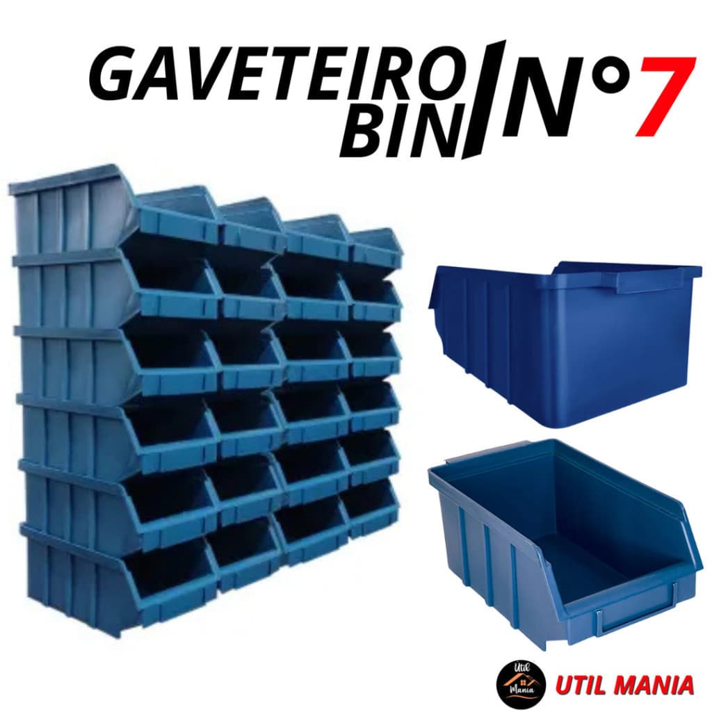 Kit Com 06 Gaveteiros de Plástico Bin Nº 7 Empilhável Organizador Prateleira Multiuso Ferramentas