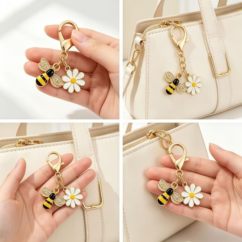 20 Pçs Bonito Abelha Margarida Chaveiro , Flor Saco Charme Pingente Para Presentes Femininos Mochila Acessórios