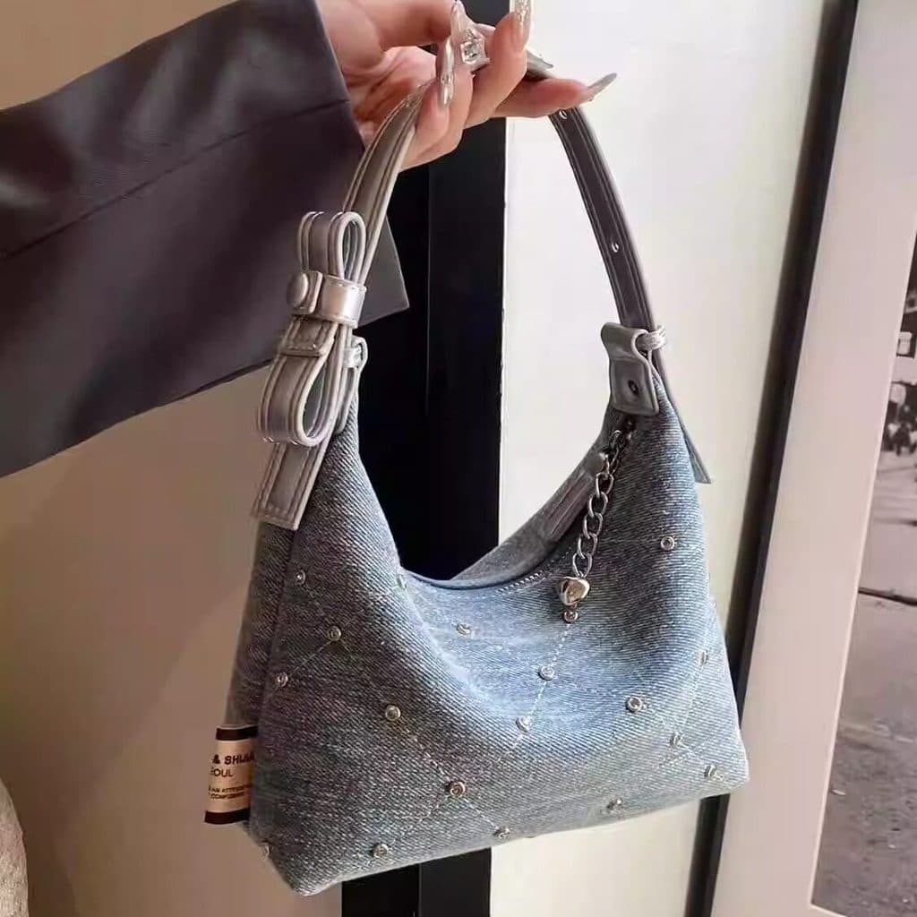 bolsa transversal feminino Bolsa Moda Popular Denim saco All-Match 2024 novo estilo doce axilas na moda de um ombro nich