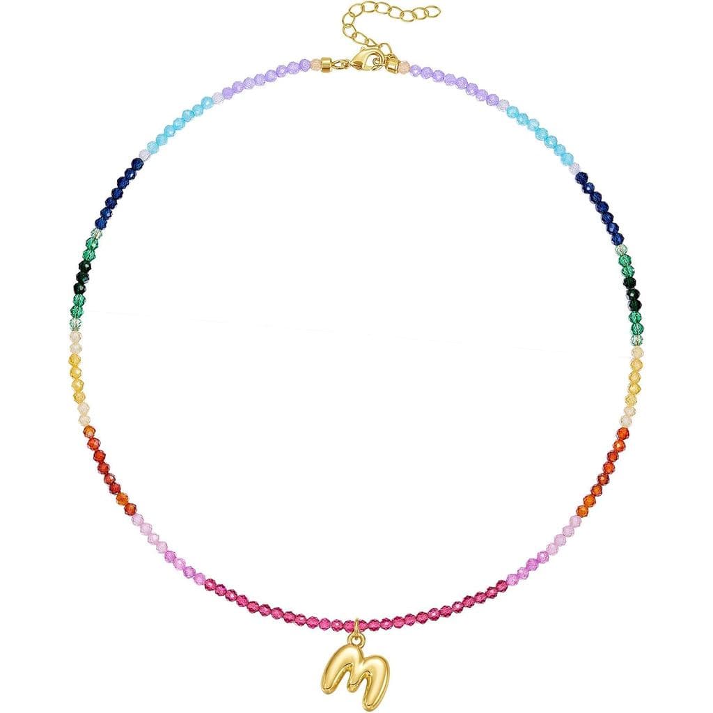 Colar com letras em contas KissYan, pingente de letra em formato de bolha banhado a ouro 14K, gargantilha de pedras prec