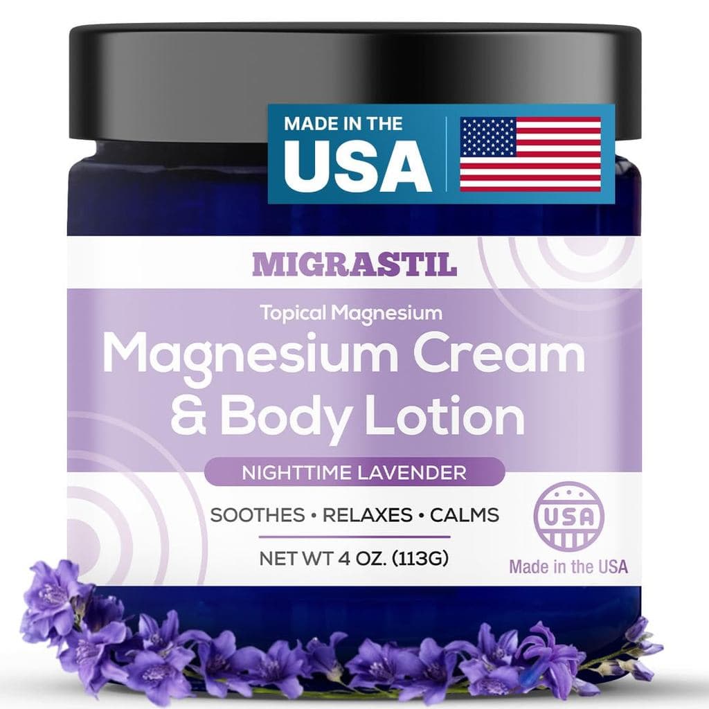 Creme Corporal Noturno de Magnésio MIGRASTIL com Lavanda. Loção de Cloreto de Magnésio de Alta Potência para Cuidados No