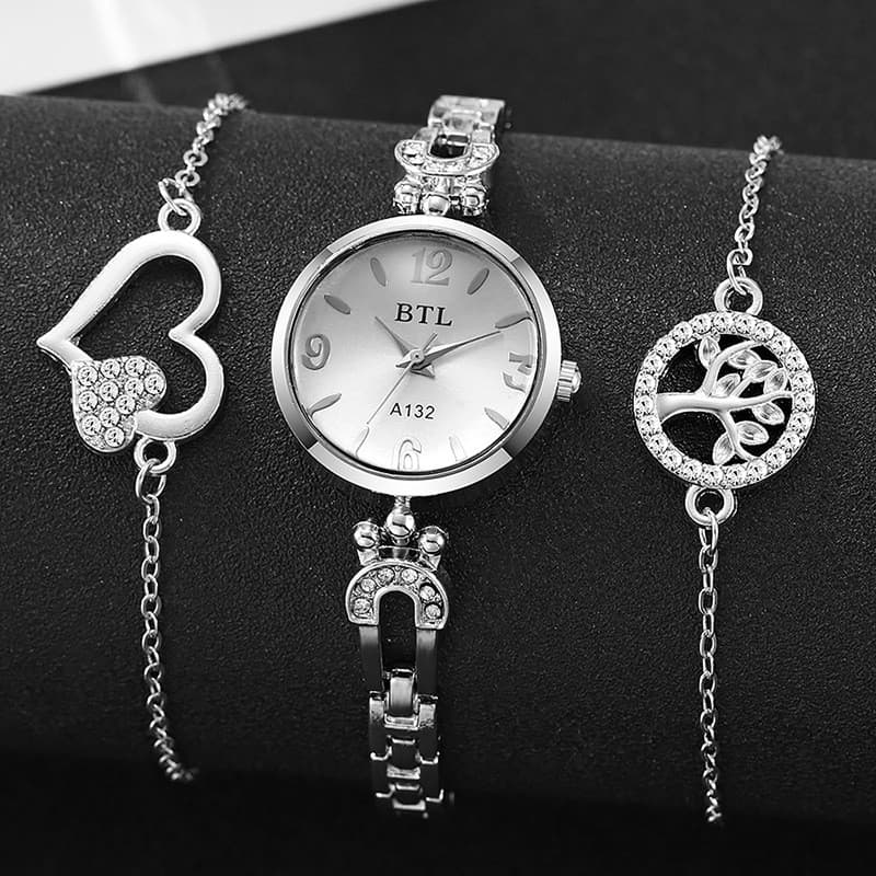 Conjunto de Relógio de Pulso Feminino com Pulseira de Quartzo, Relógio de Mostrador Pequeno Elegante, Relógio de Pulso F